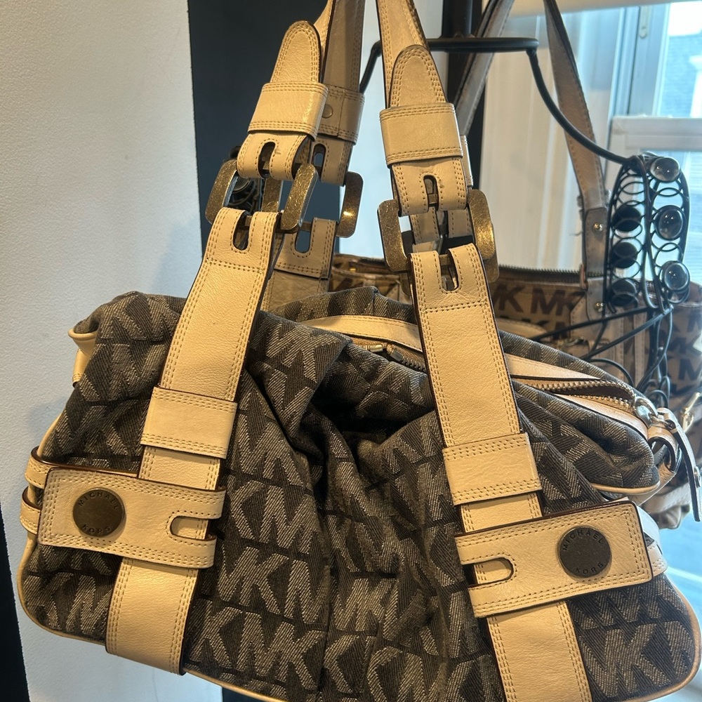Michael Kors (vintage) blue denim and white leather  Bag